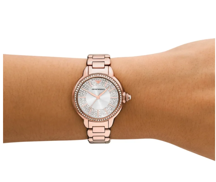 Emporio Armani AR11633 – Montre Femme 32 mm acier or rose, cadran argenté cristaux